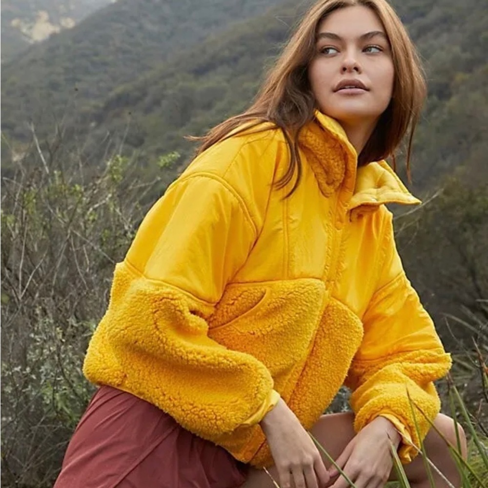 Free People Adventure Awaits Fleece Jacket Small Orangeade NWT - Picture 5 of 10